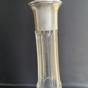 Blown crystal decanter, cut and silver collar