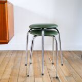Pair of stools in chrome and bottle green skai, Made in France, Registered Model, 1970
