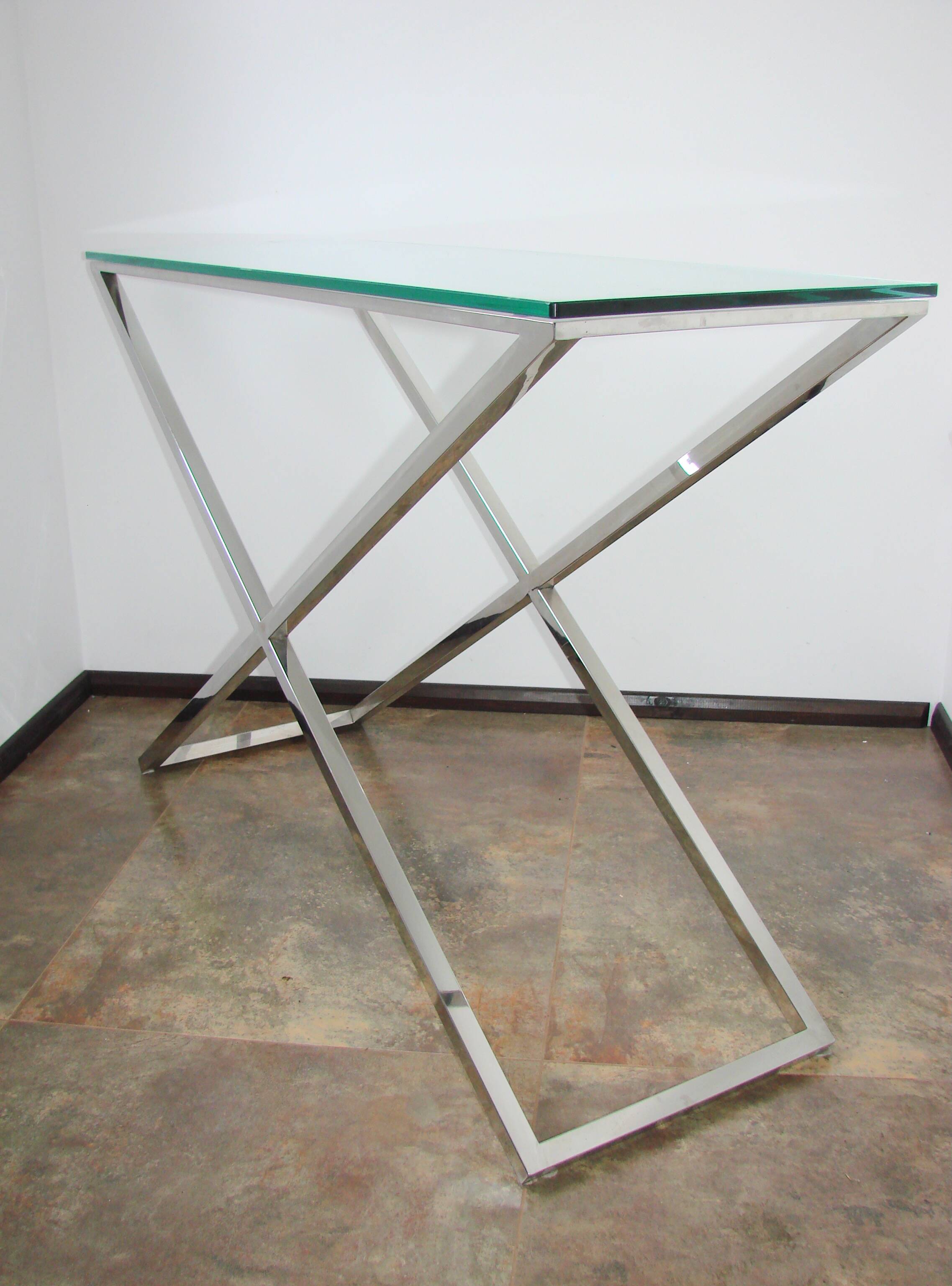 1990s-style Modern console table, chrome and glass, 120 cm