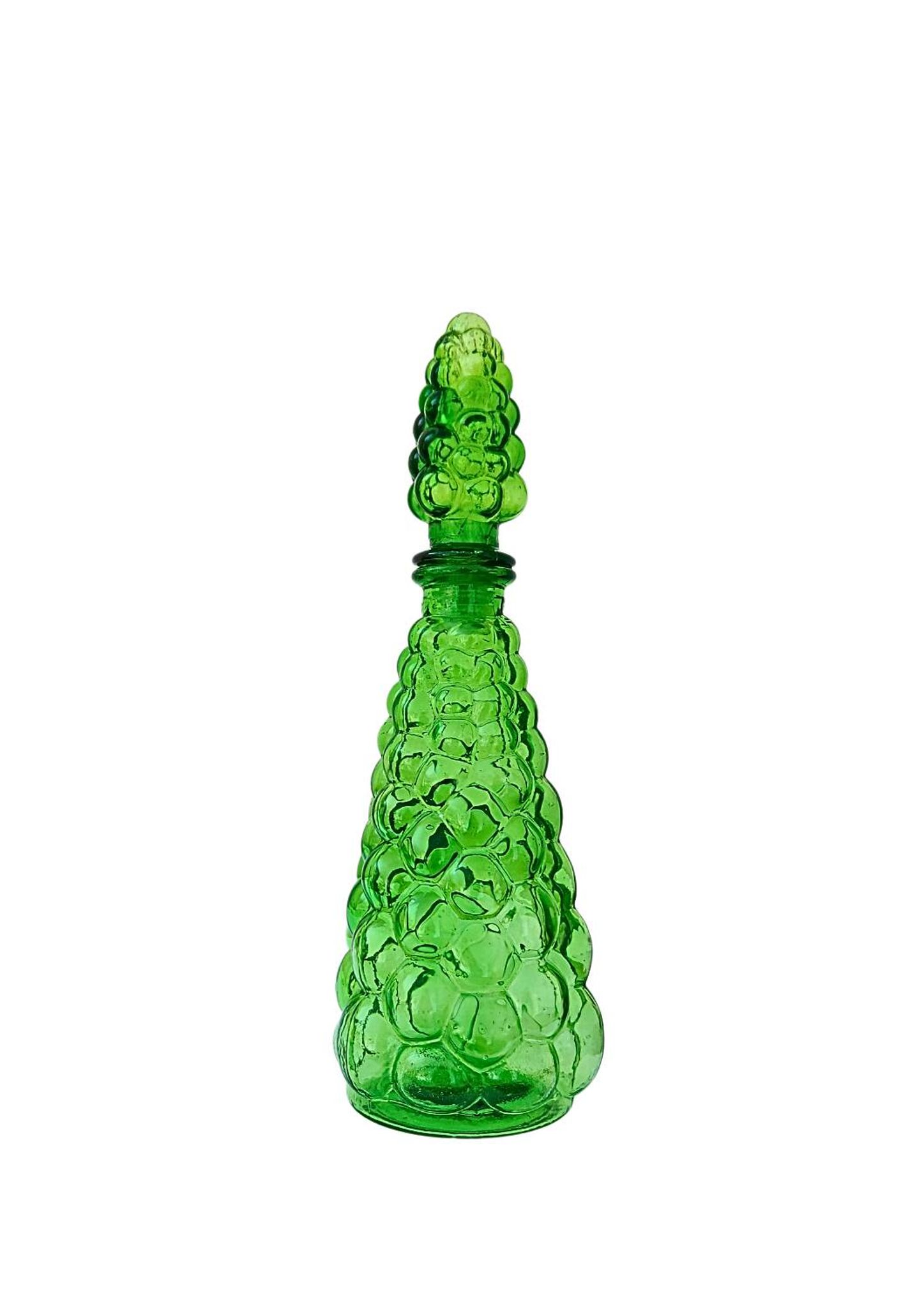 Bouteille/carafe Genie en verre à bulles vert Empoli vintage