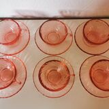 set of 6 pink glass coffee cups and saucers, rosaline