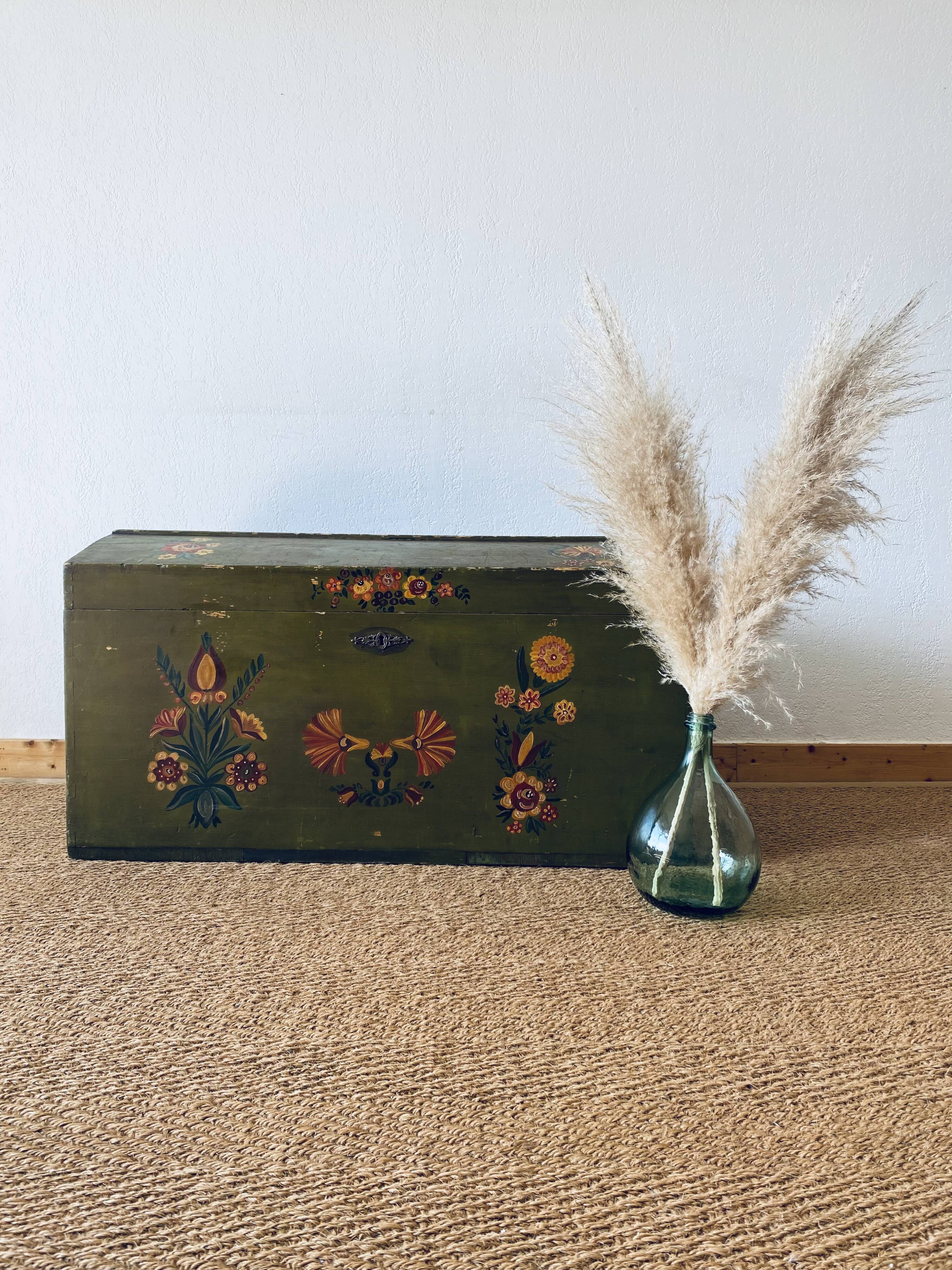 Large antique trunk hand-painted décor