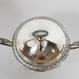 Silver sugar bowl with paw feet and ornate handles