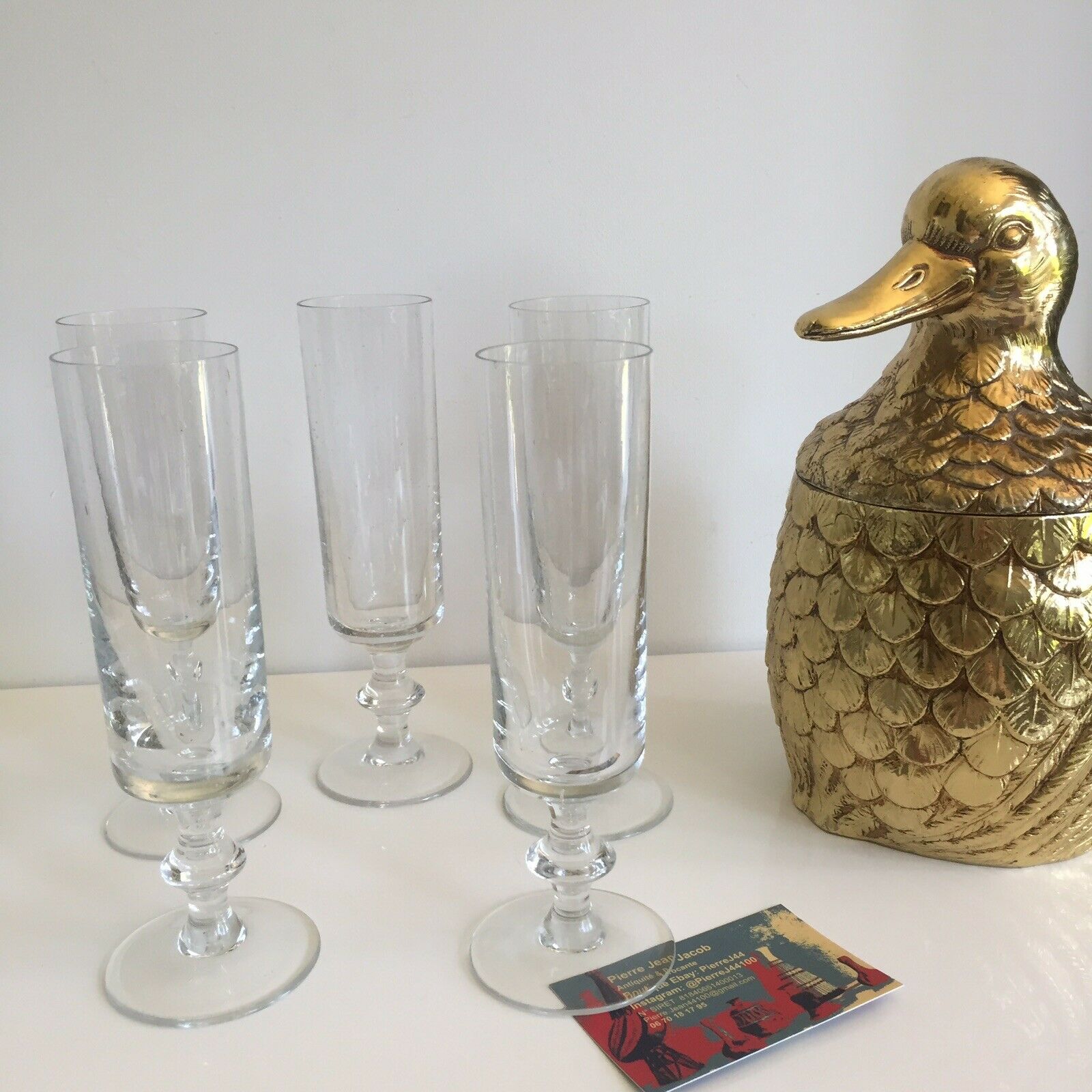 Set 5 bubbling glass champagne flutes in Biot style