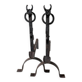 Pair of vintage steel brutalist andirons