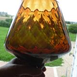 Vintage amber & clear glass footed vase