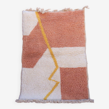 Modern salmon pink and yellow Moroccan Berber rug