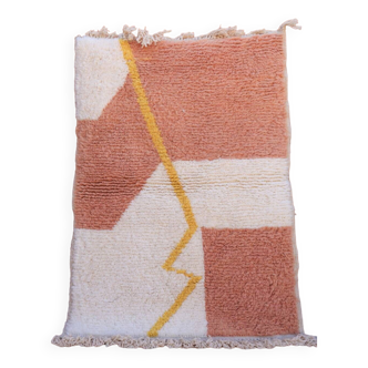 Modern salmon pink and yellow Moroccan Berber rug