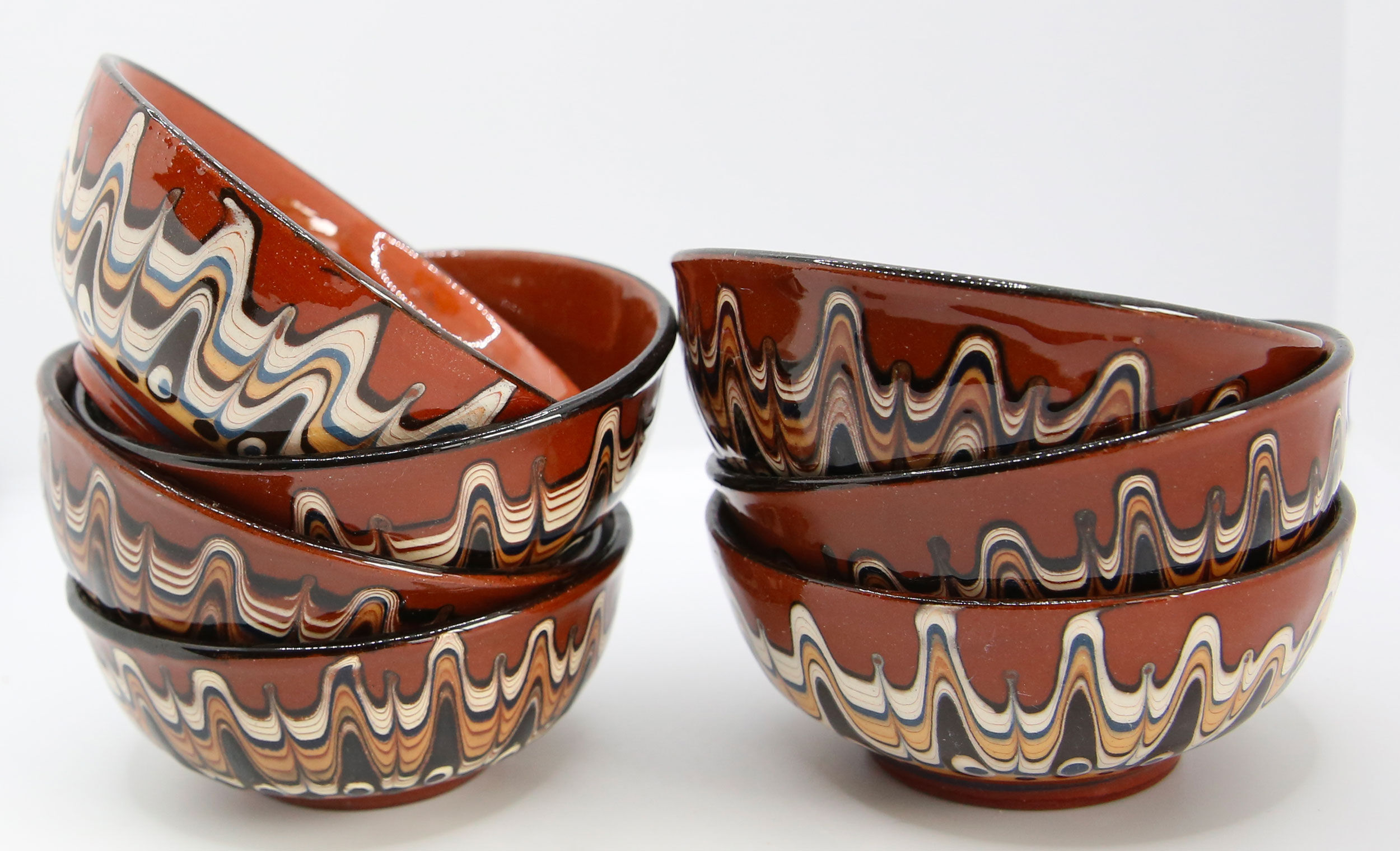 Set of 7 handcrafted Bulgarian ceramic bowls
