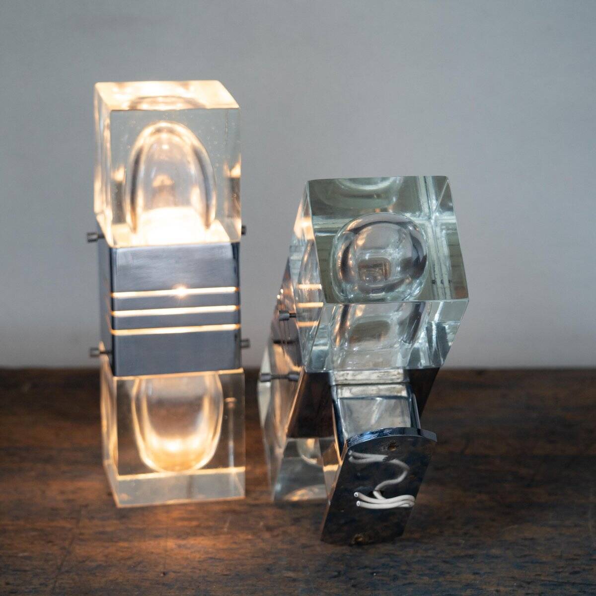 Murano glass wall lamps with chrome brass, Italy, 1970s, set of 2.