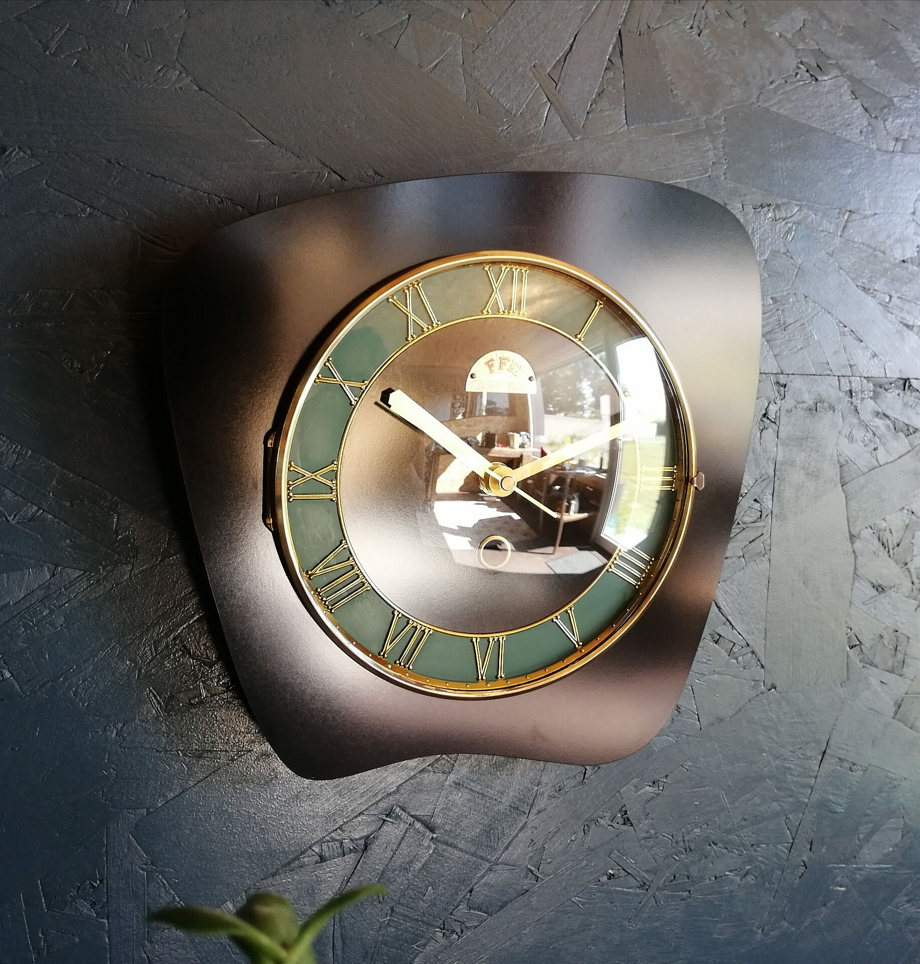 Clock vintage formica silent wall clock "ffr black and green"