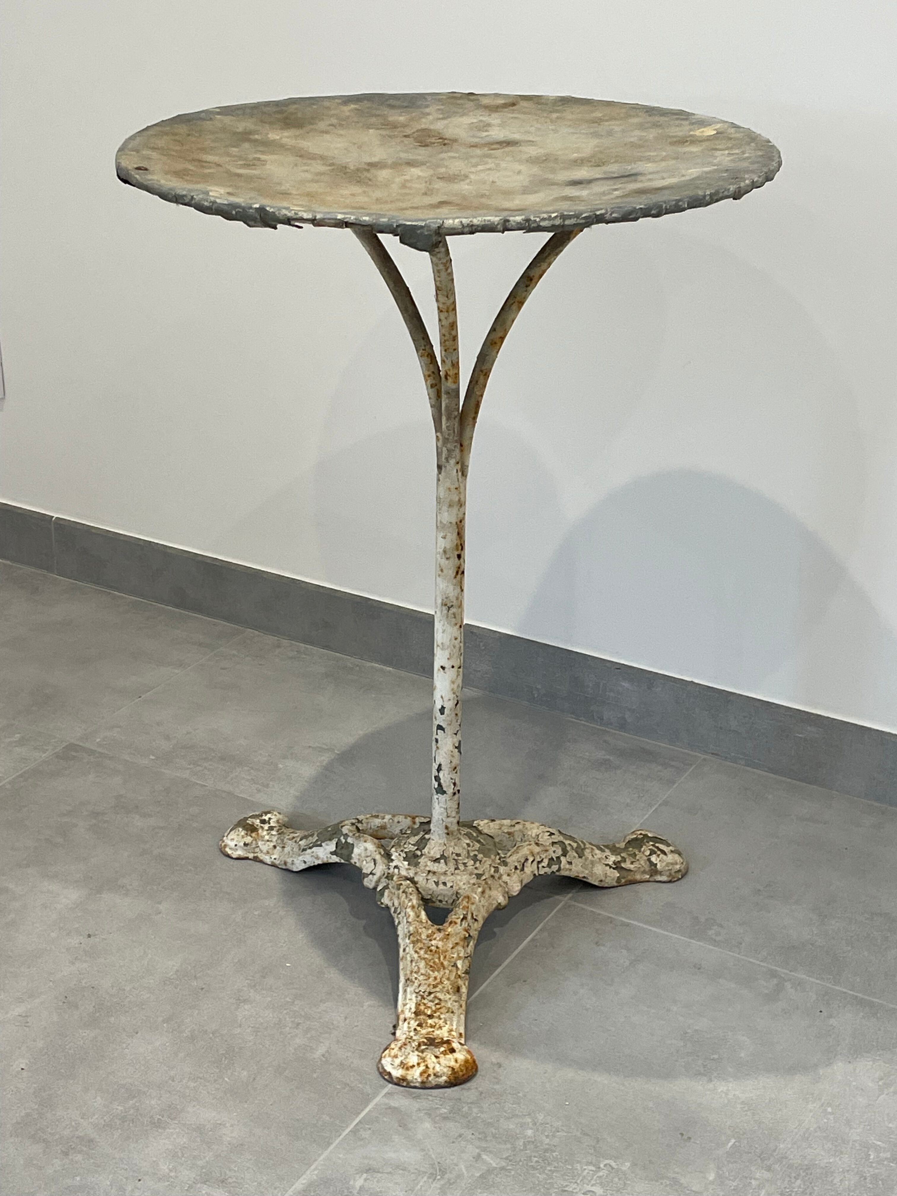 pedestal table, iron, cast iron and zinc guinguette table