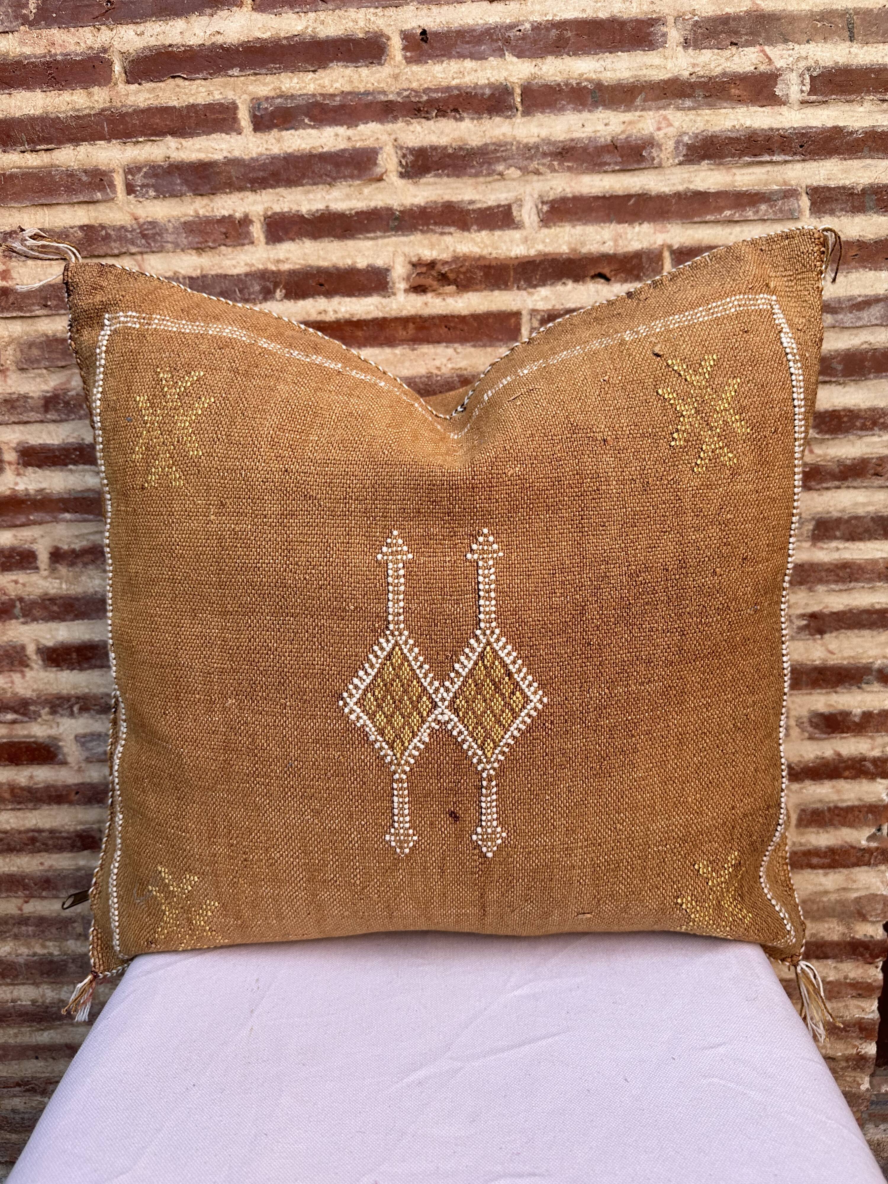 Handmade Moroccan silk cushion cover, cactus pattern