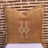 Handmade Moroccan silk cushion cover, cactus pattern