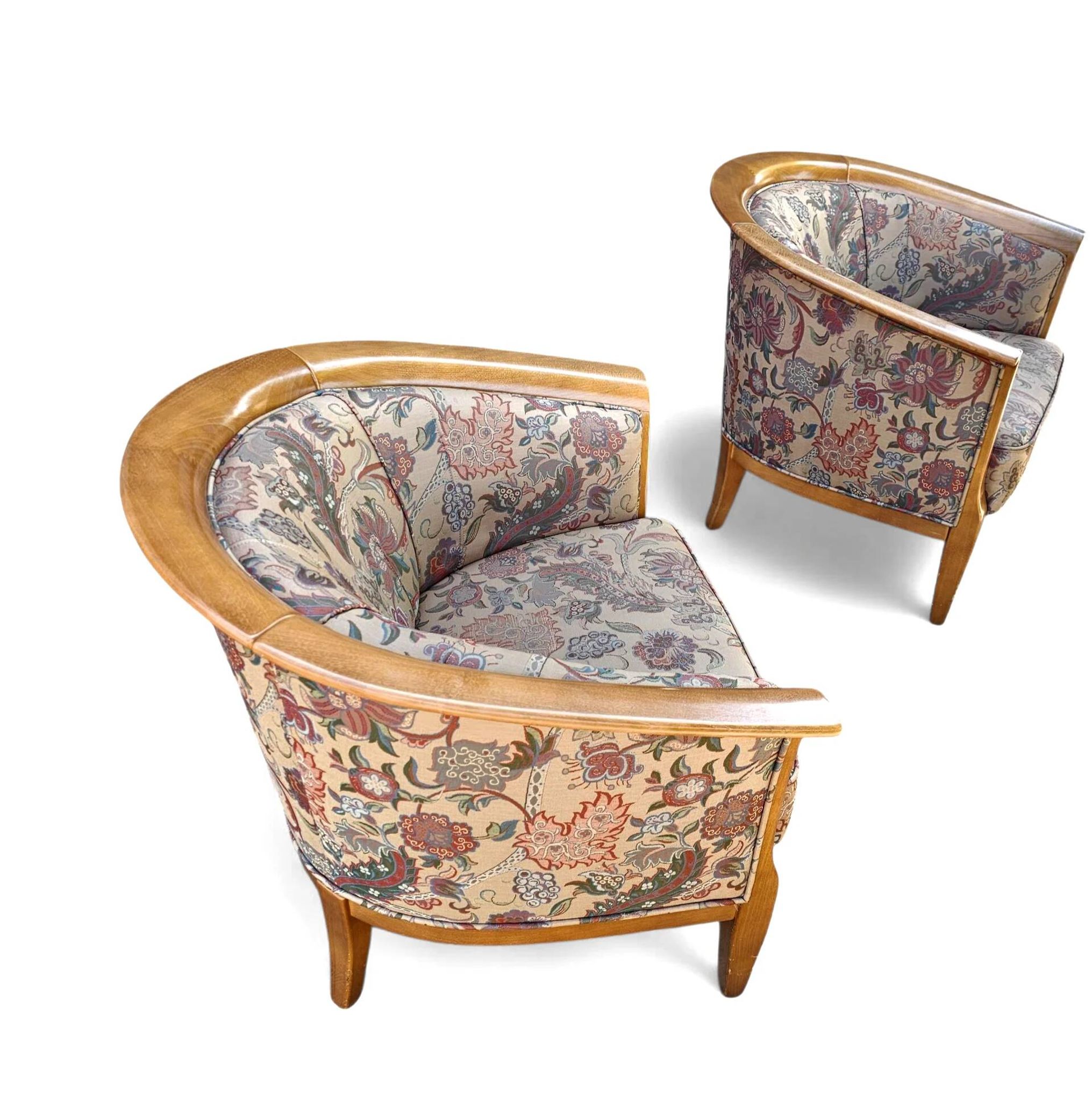 2 x armchair / club chair / floral fabric / 1980s