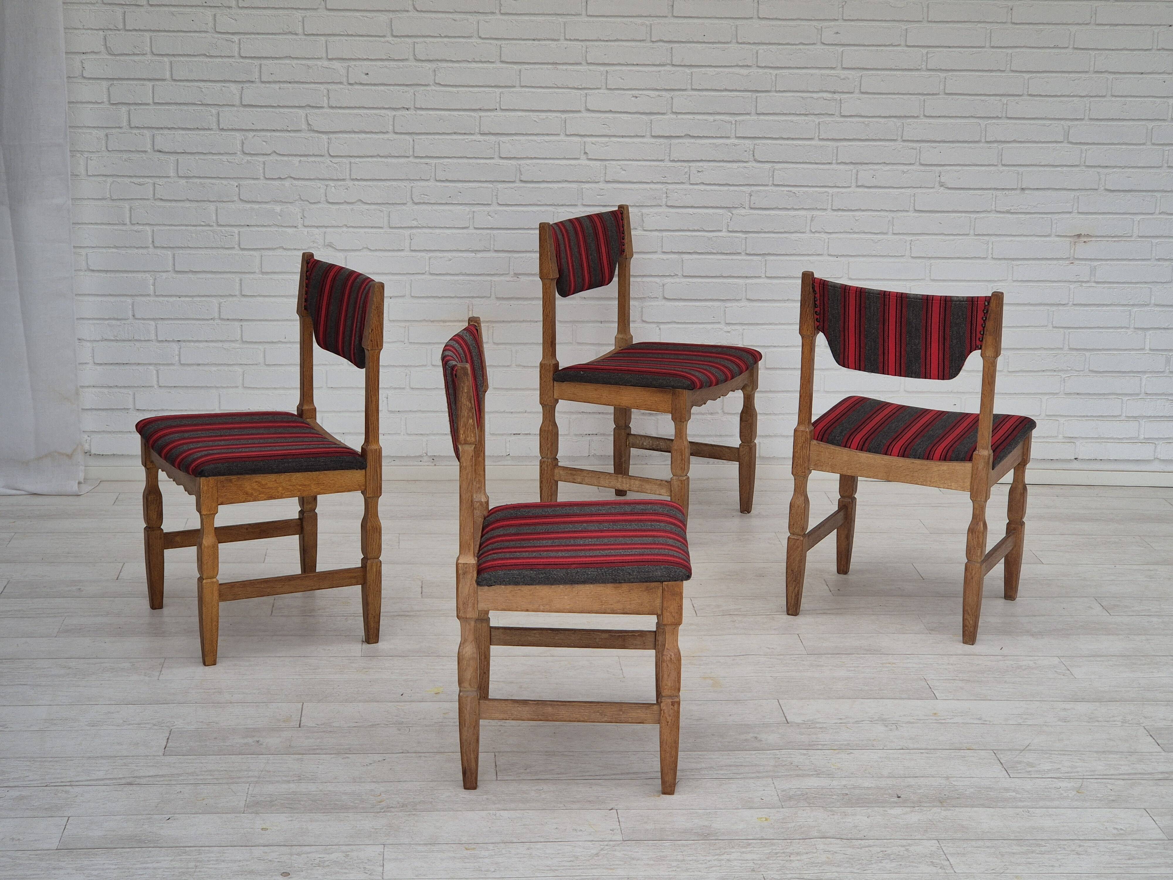 1970s, Danish set of 4 dining chairs, original condition, oak, wool.