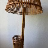 50s rattan plant stand floor lamp
