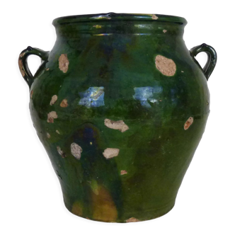 Varnished green confit pot, south-west of the France, Pyrenees XIXth