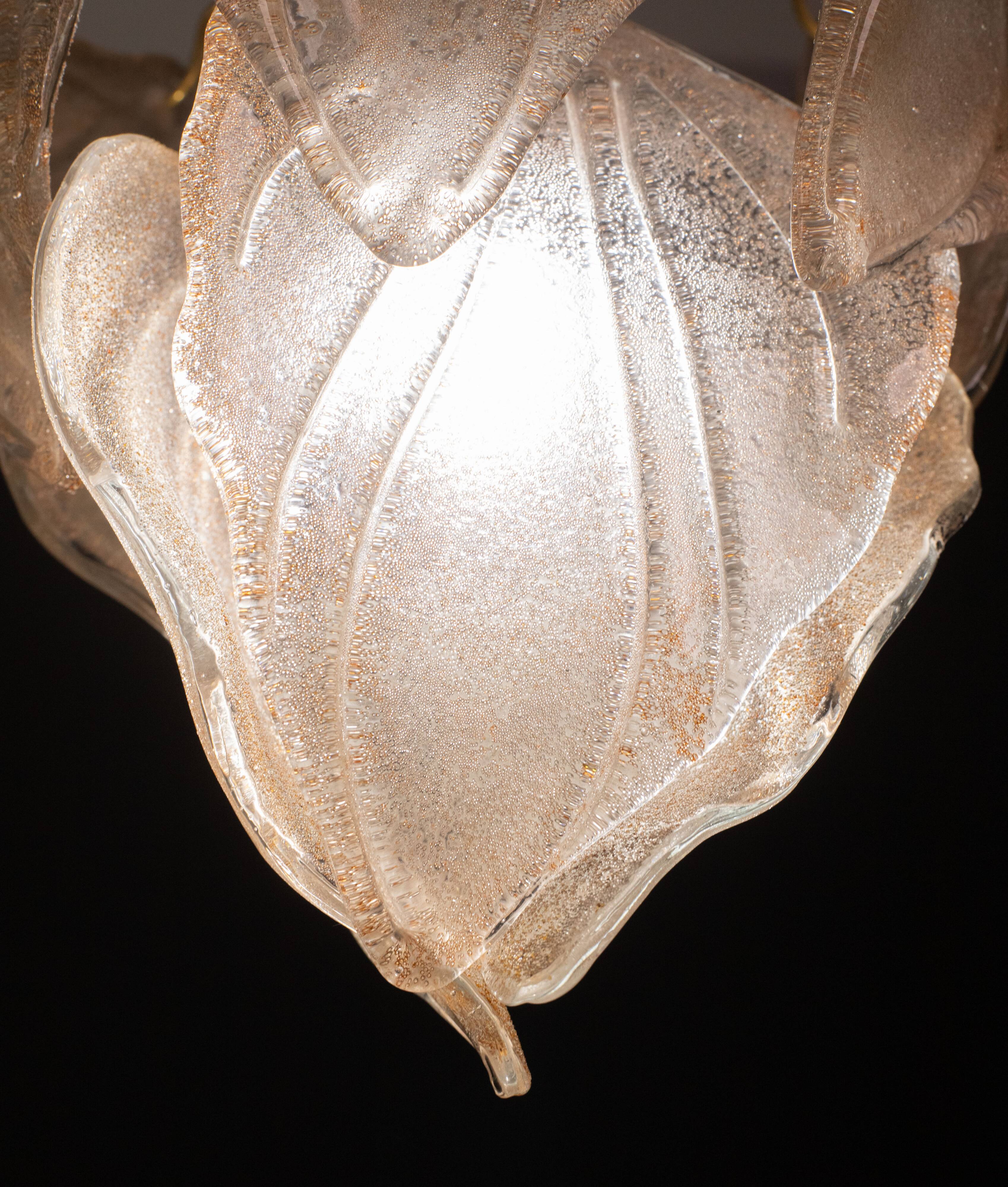 Gorgeous vintage Murano chandelier with leaves of orange and pink highlights