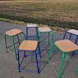 Set of 8 Gaston Cavaillon Mulca industrial workshop stools