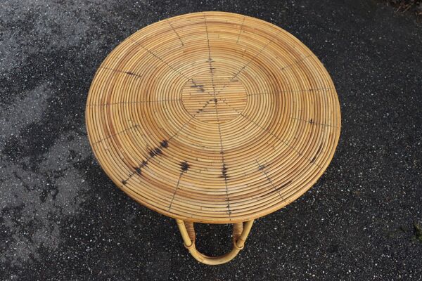 Table basse ronde en rotin style Audoux Minet