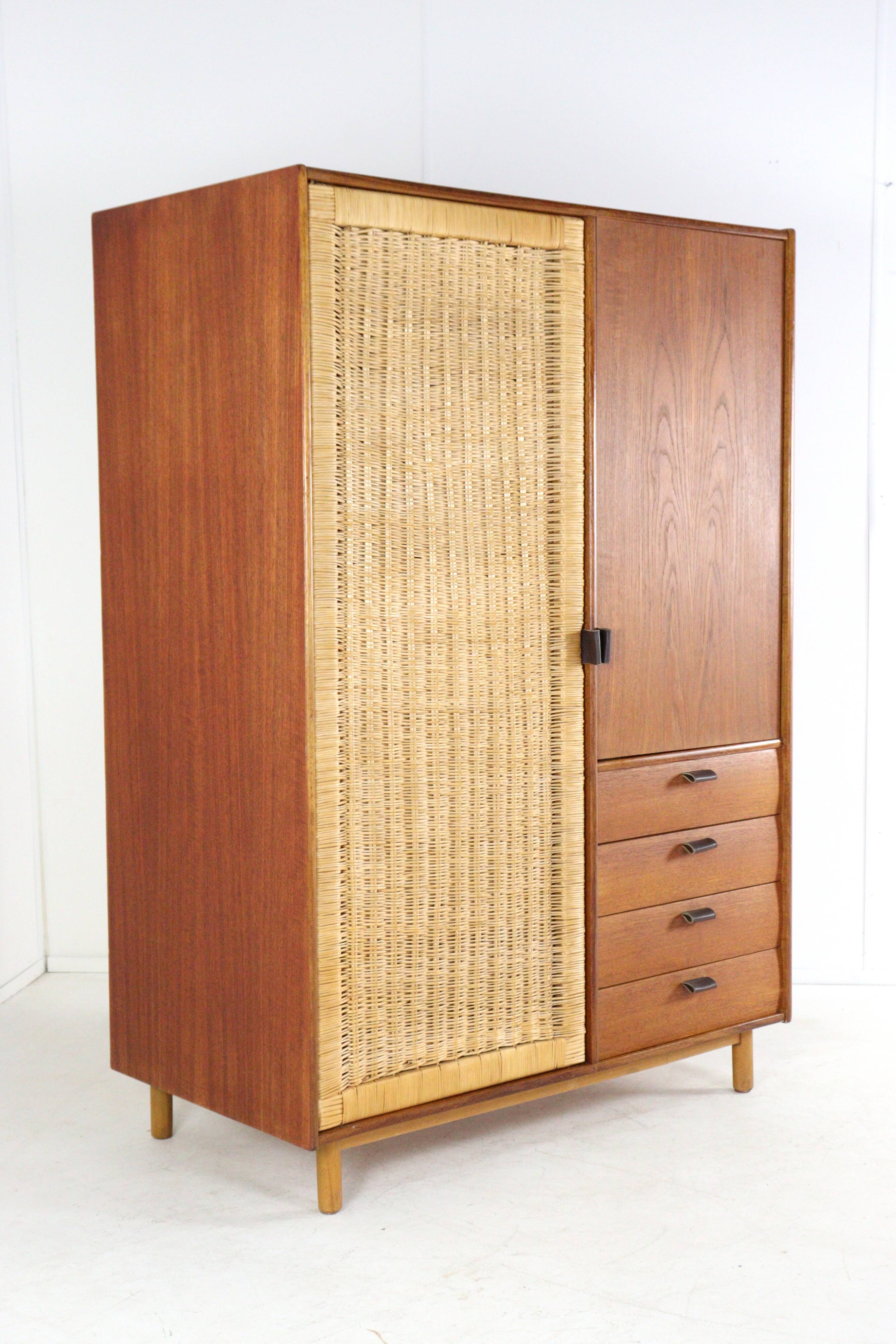 Sebastian Muggenthaler wardrobe - teak & Wicker - rare mid century design