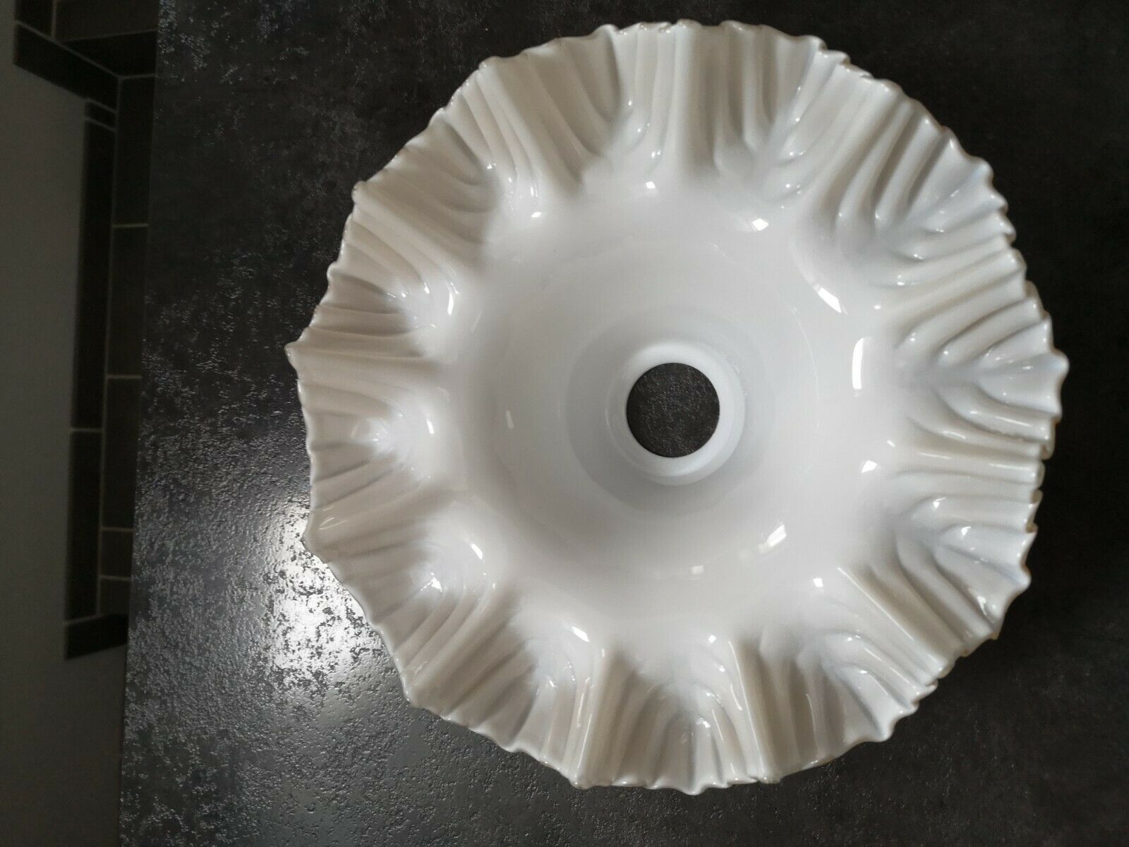 Abat jour dentelle opaline blanc/beige dentelé monte/baisse 30/40'