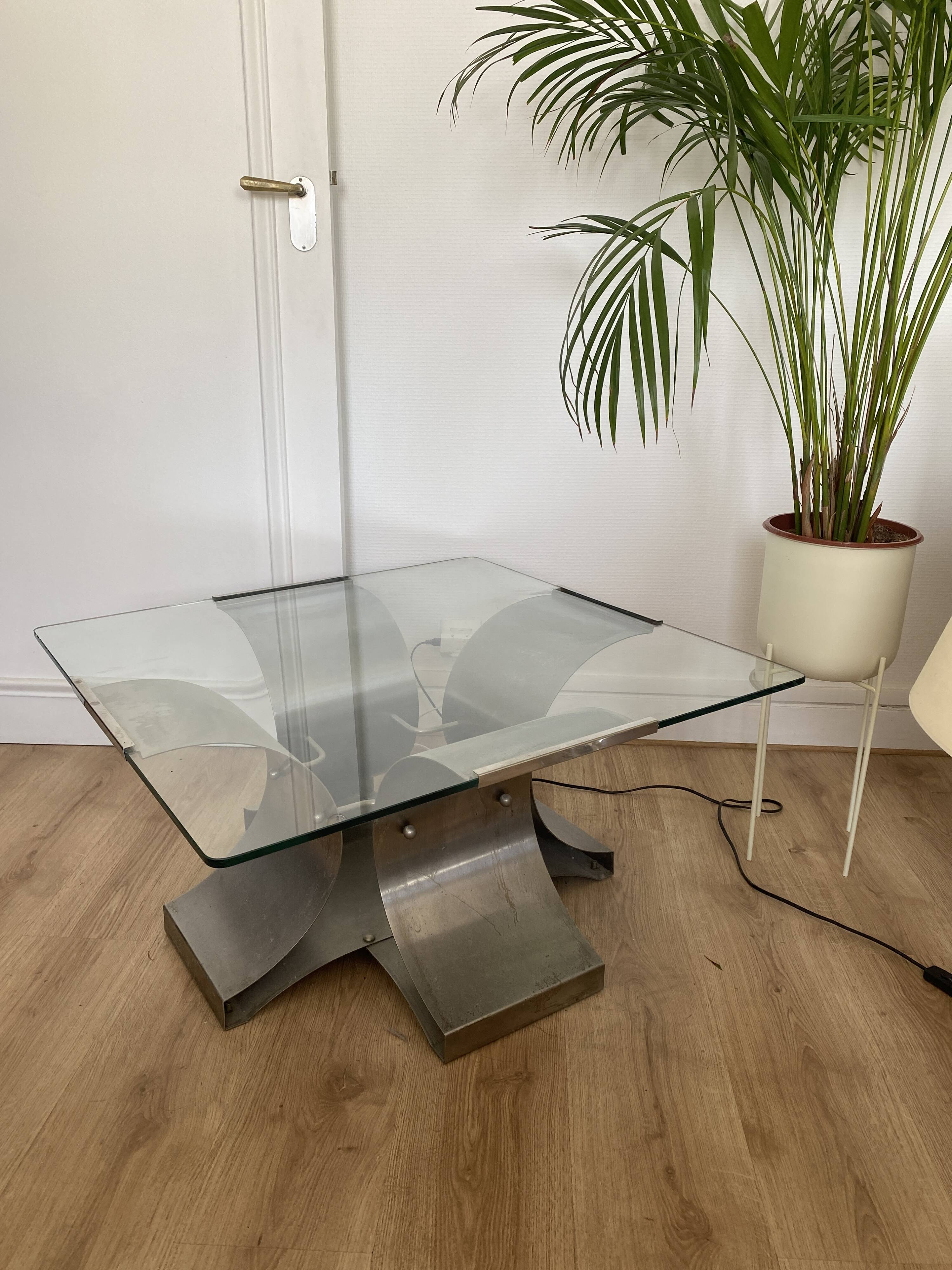 Table basse en chrome et verre François Monnet pour Kappa, 1970