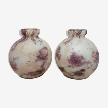 Pair of multilayer glass vases Delatte Nancy