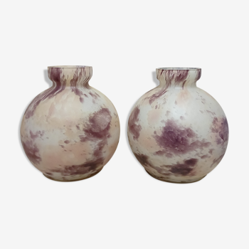 Paire de vases en verre multicouche Delatte Nancy