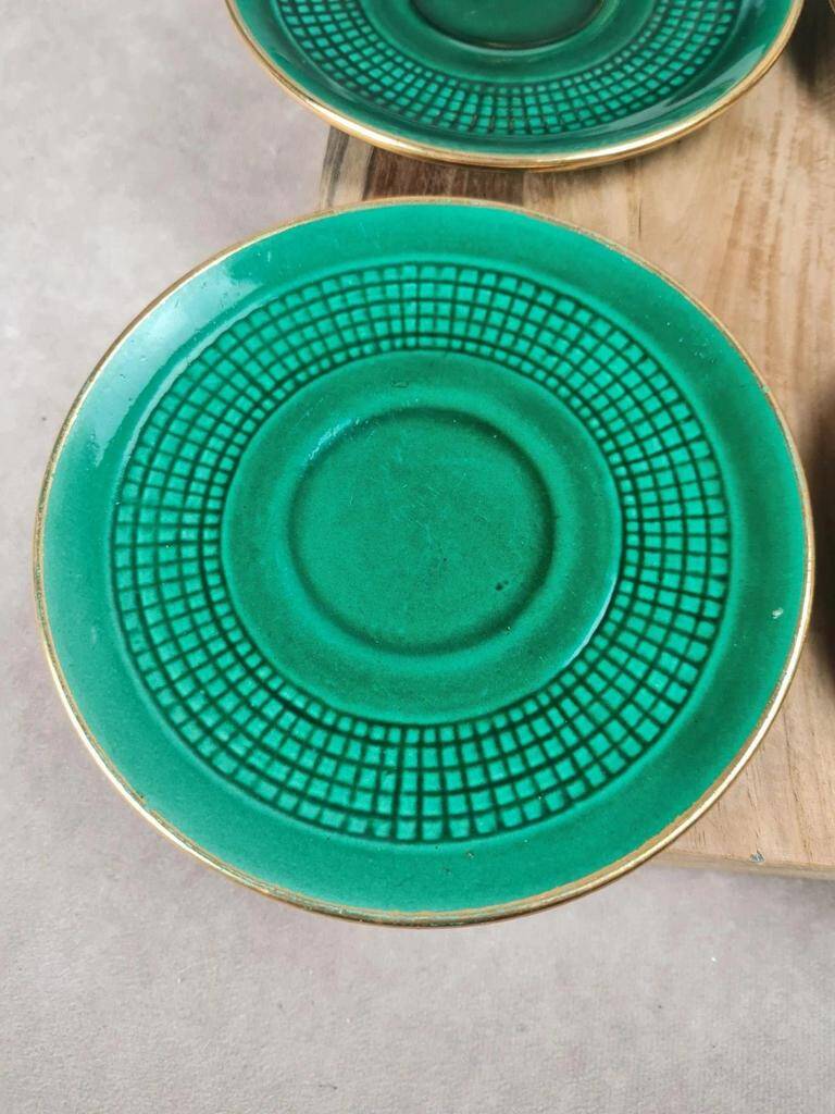 Service à café / thé Saint-Clément modèle 4044 vert émaillé doré – Art déco