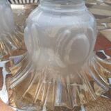 Set of 3 Tulip lampshades in opalescent glass with golden and wavy edges