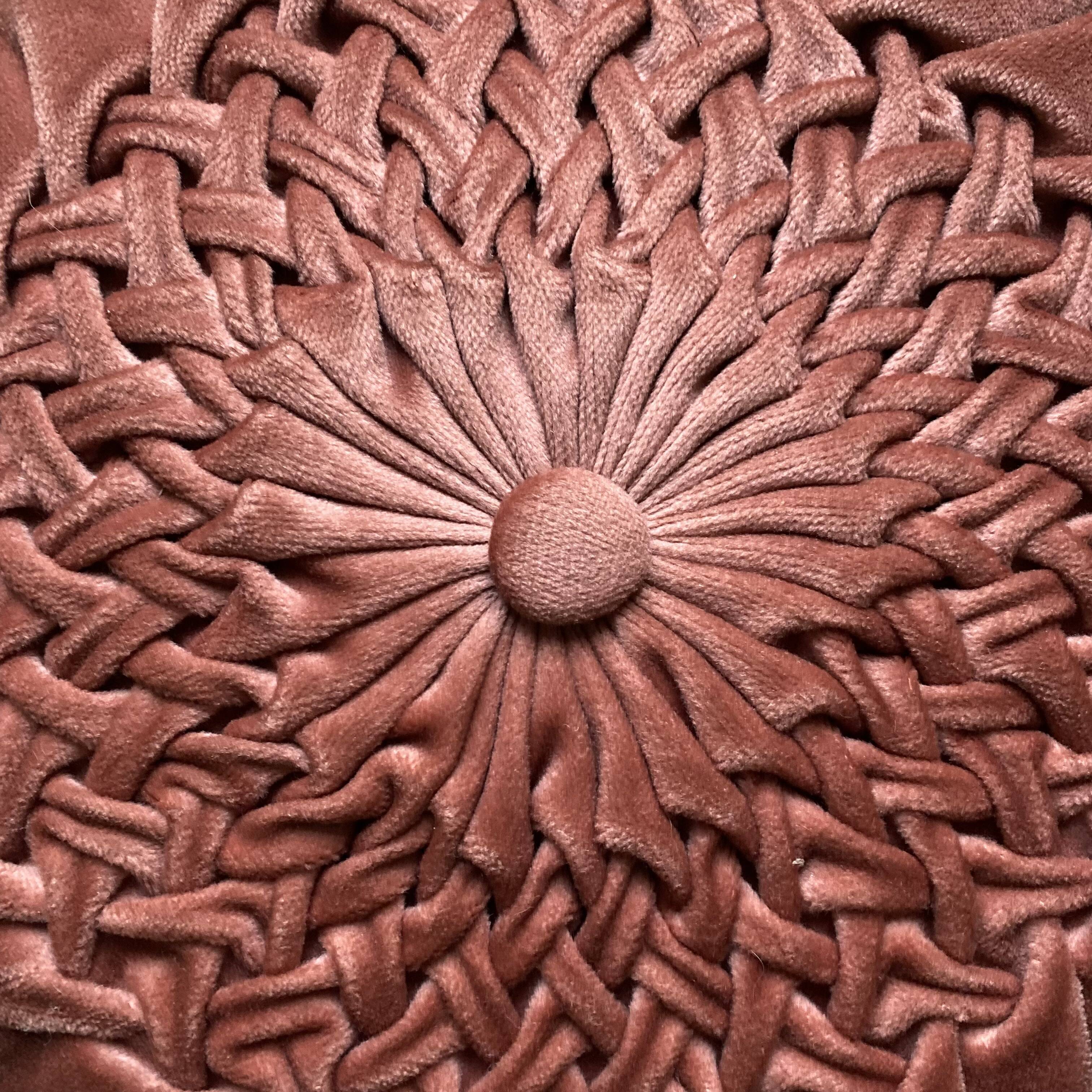 Vintage pleated velvet round cushion