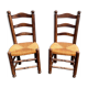 Pair of vintage Brutalist chairs made of wood and straw
