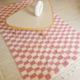 Pink and white checkered Beni Ouarain Berber rug