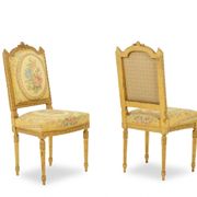 Pair of gilded wooden chairs with upholstery. Louis XVI period.
