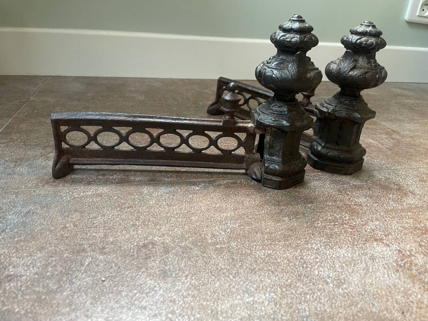 Pair of Louis XVI style bronze andirons