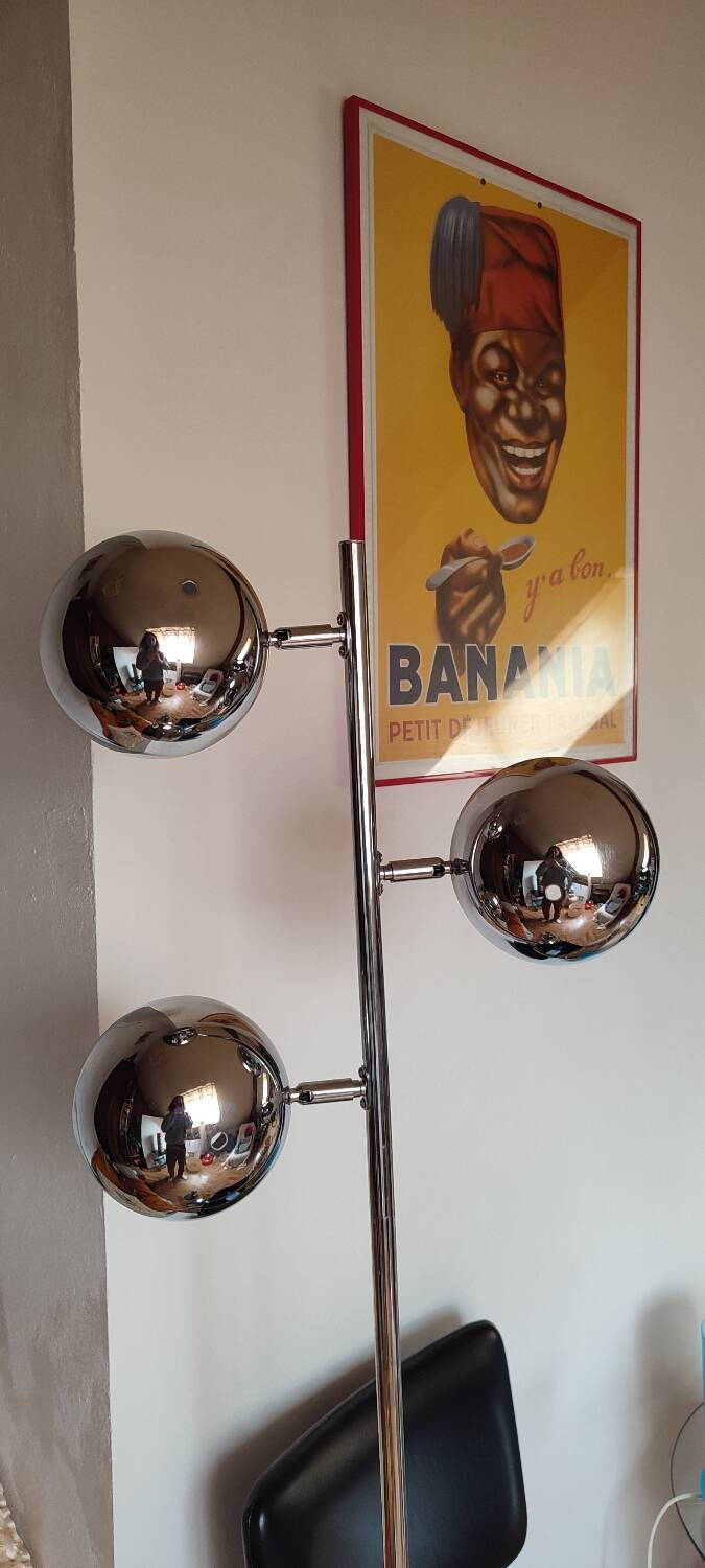 Vintage "Eye Ball" chrome floor lamp 3 adjustable globes