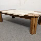 Elm and travertine coffee table from the 70s/80s
