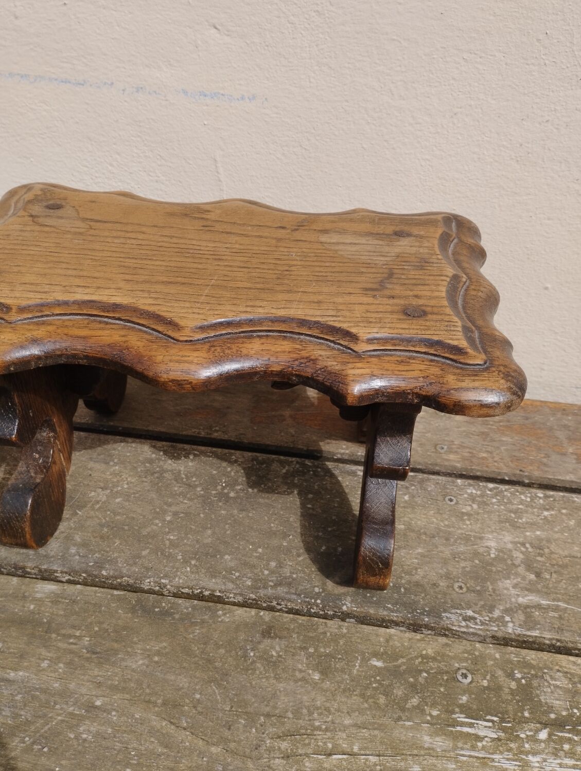 Wooden footrest stool, folk art craft