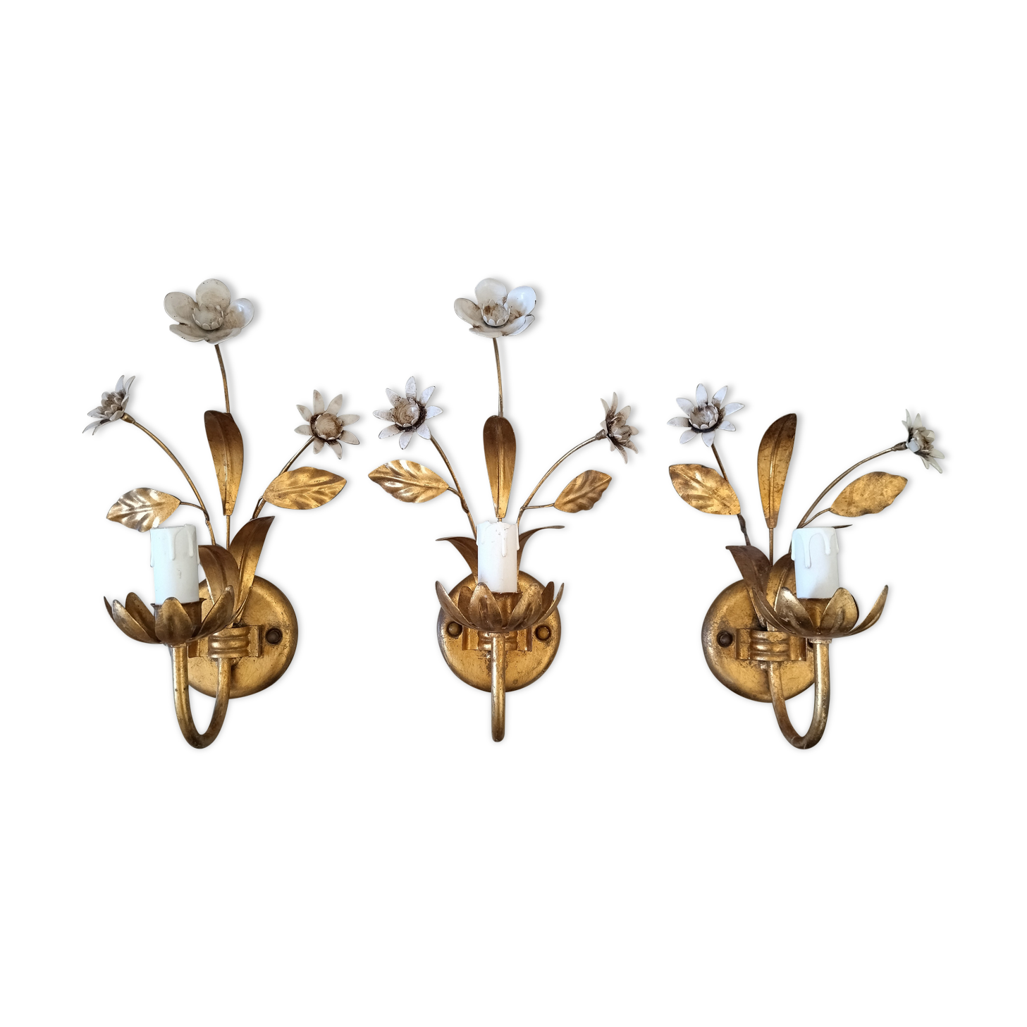 Suite of three flower wall lamps, Masca Italy