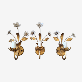 Suite of three flower wall lamps, Masca Italy