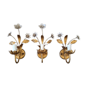 Suite of three flower wall lamps, Masca Italy