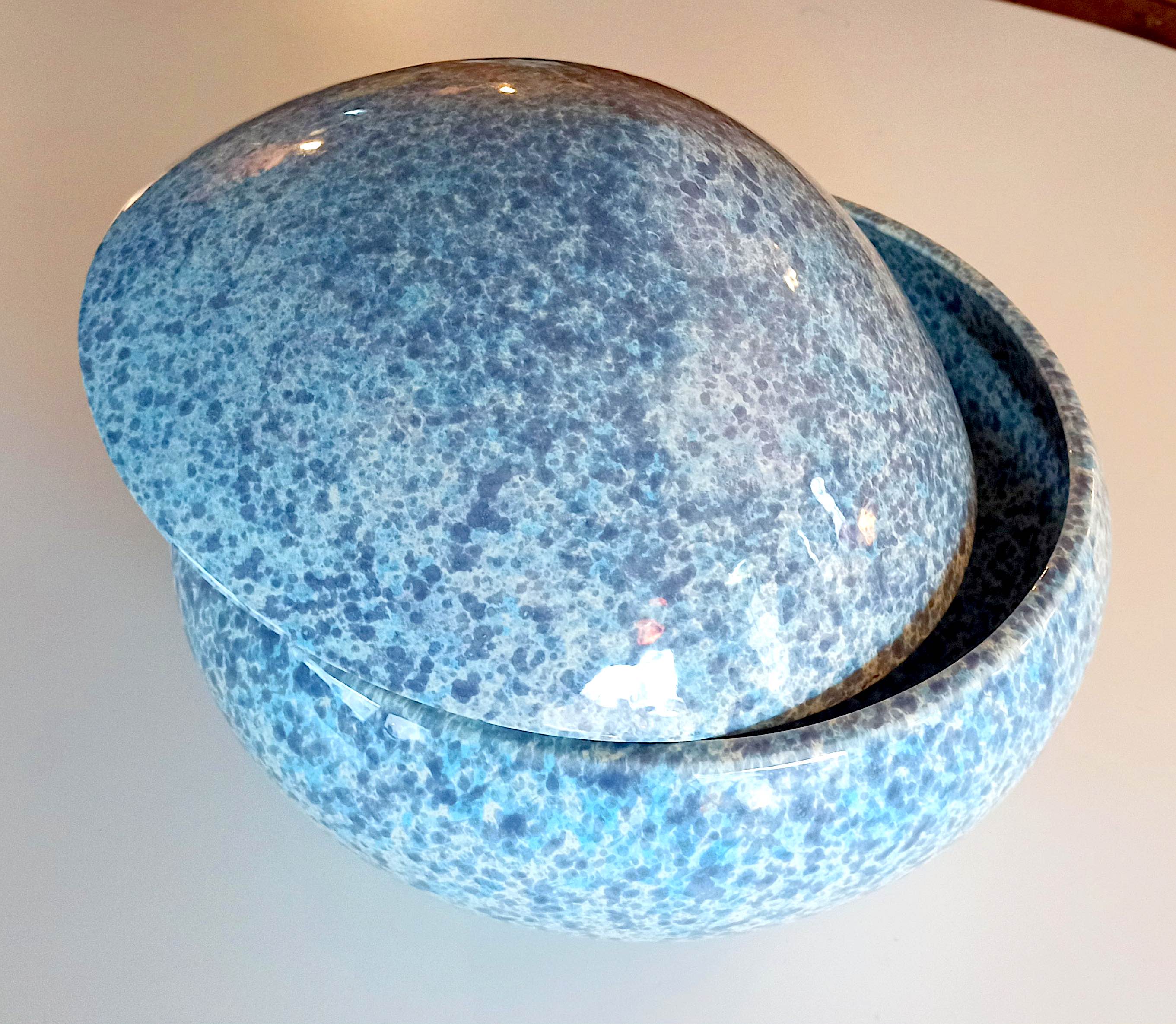 Large blue glazed ceramic biscuit jar Diameter 32.5 cm