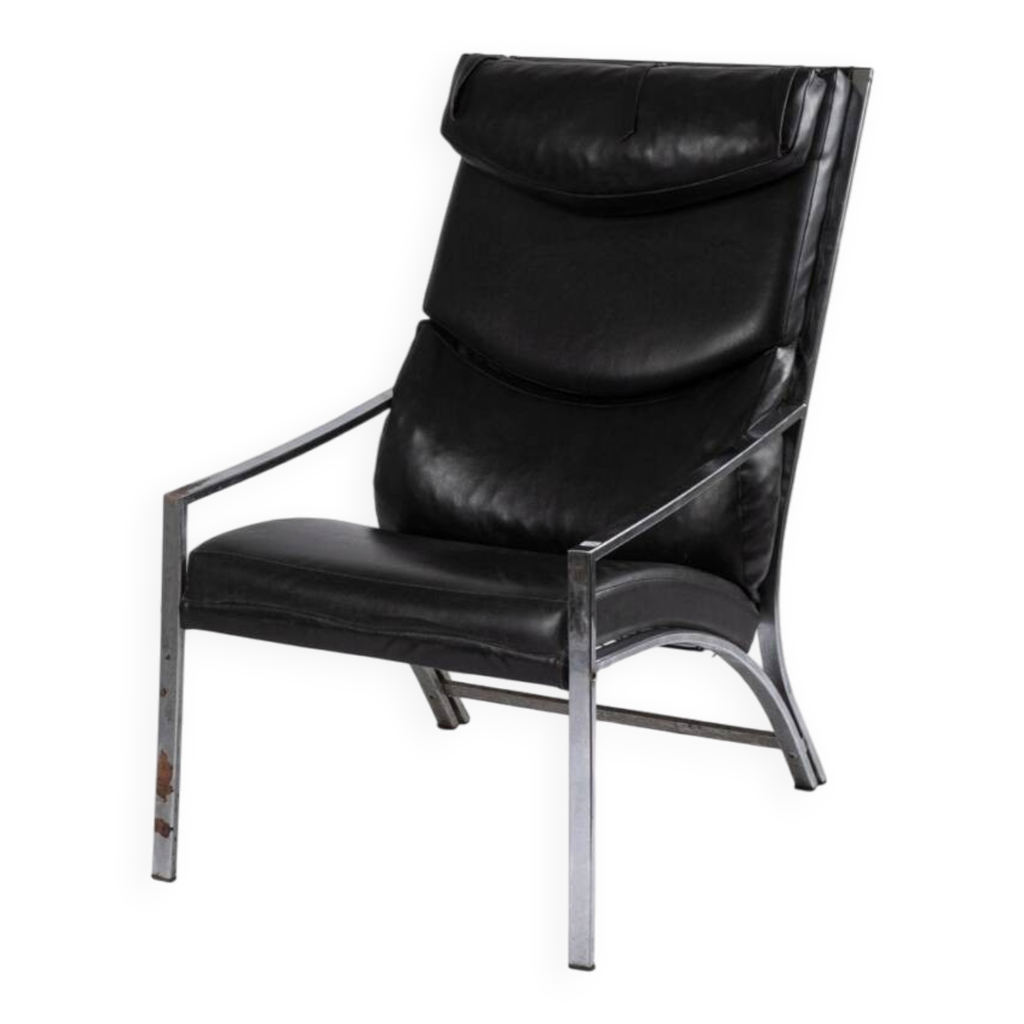 Fauteuil en cuir et métal, années 70
