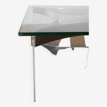 Square coffee table in chrome metal, altuglas and glass by Alessandro Albrizzi