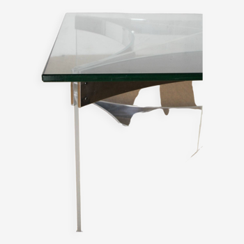 Table basse carrée en métal chromé, altuglas et verre de Alessandro Albrizzi