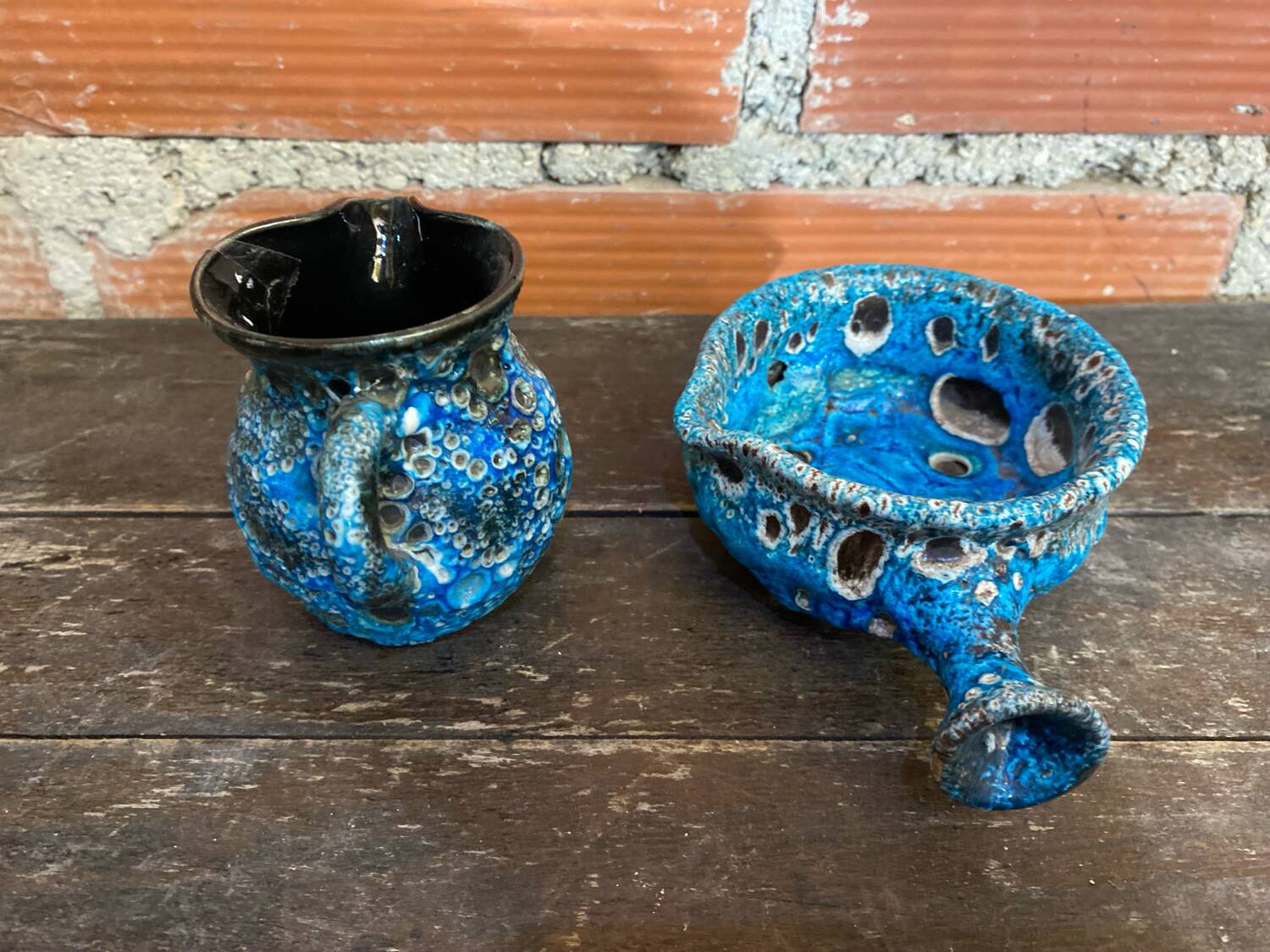 Pichet + Pan Charles CART Cyclope Ceramic Blue France Vintage #D5