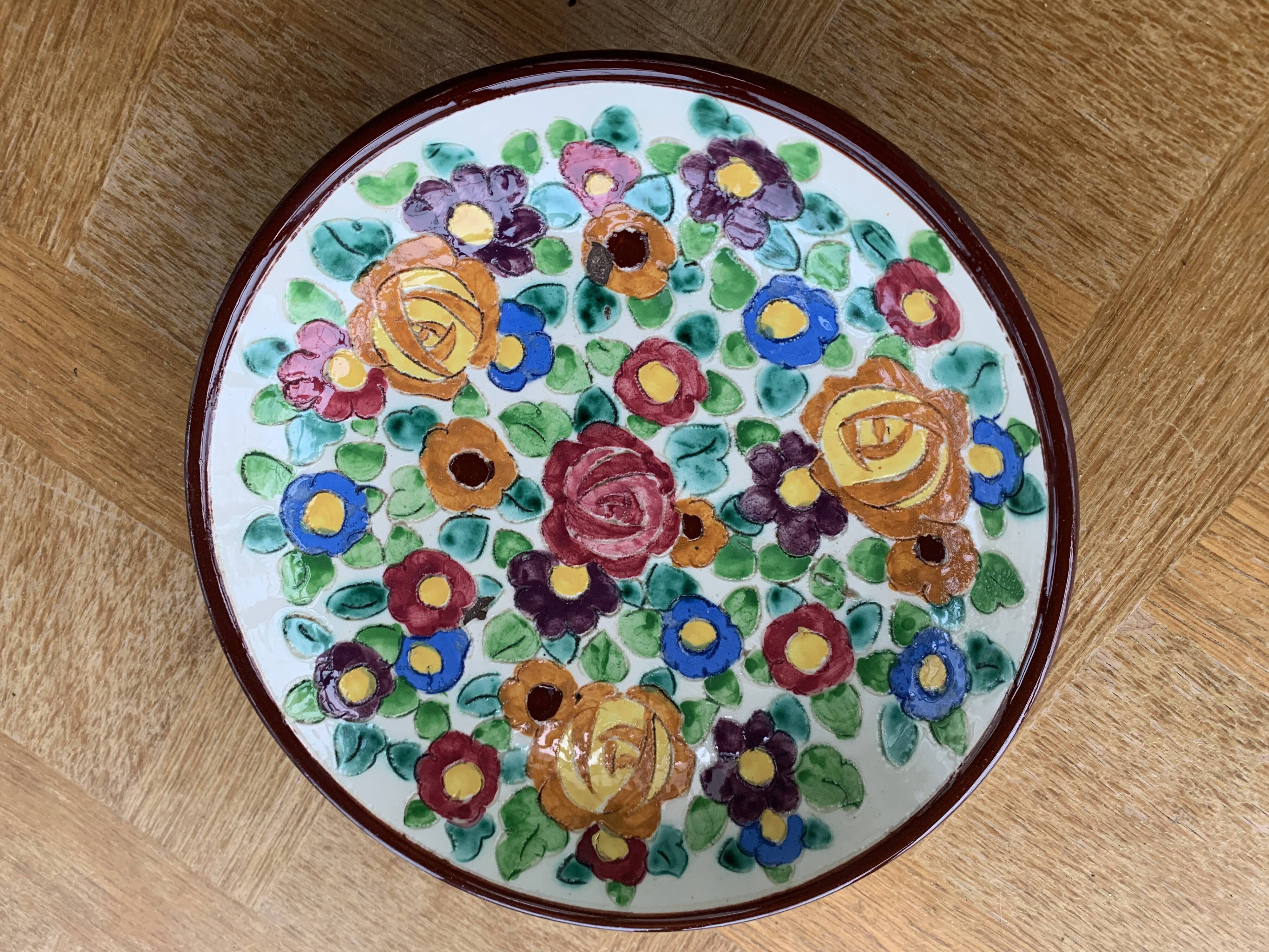 Enamelled ceramic cut floral pattern ceram Monaco vintage