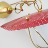 Suspension in perforated red lacquered metal, brass and opaline in the style of Mathieu Matégot